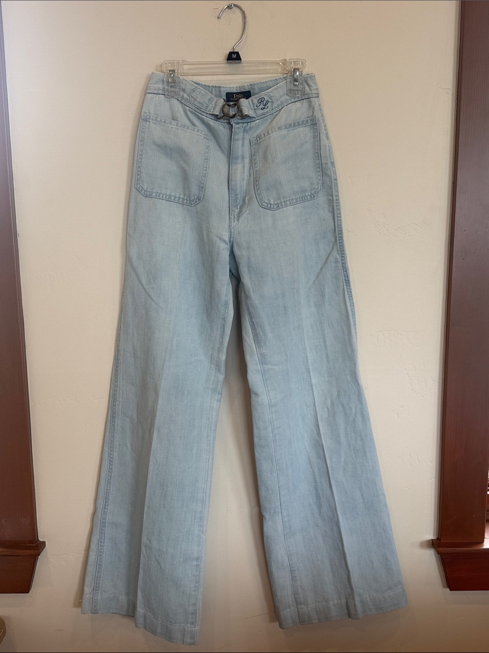 Polo Ralph Lauren Women’s High Waisted Flare Cotton Linen Pants Light Wash 24R